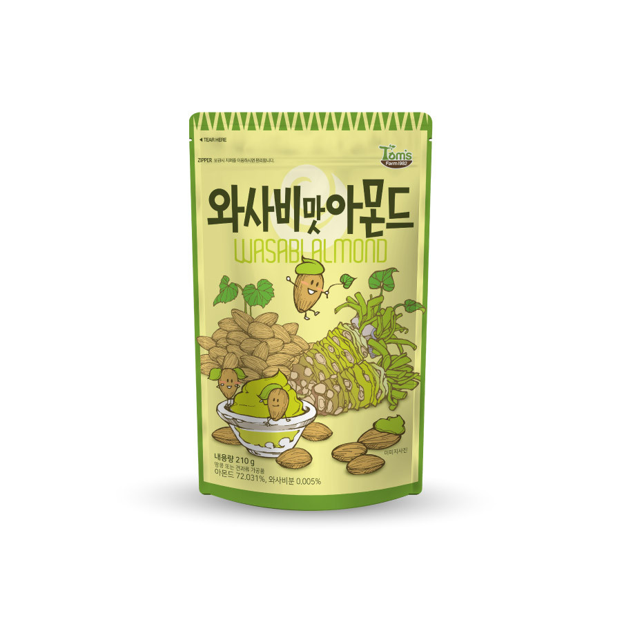 Hạnh nhân tẩm wasabi Tom' Farm 210g Hàn Quốc