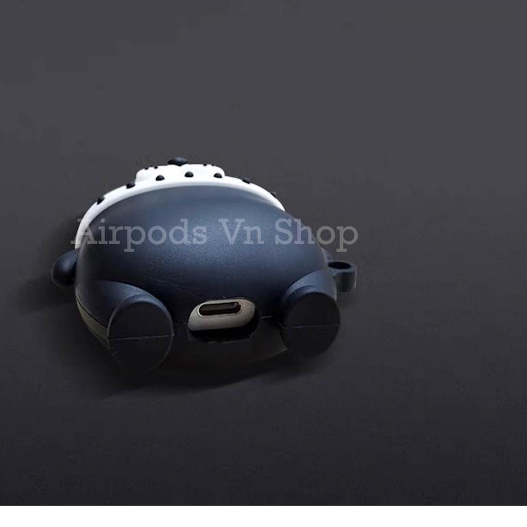 Bao Case Ốp dành cho Airpods 1/2, i11, i12 bulldog đen đeo khuyên tai siêu ngầu silicon cao cấp