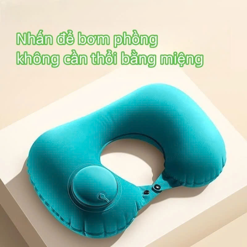 Gối hơi kê cổ bơm tự động, mềm mại, thiết kế hình chữ U giúp giảm đau cổ, có nút cài, phù hợp cho văn phòng và du lịch  Phượt Dã Ngoại Đi Chơi Quà Tặng Nam Nữ