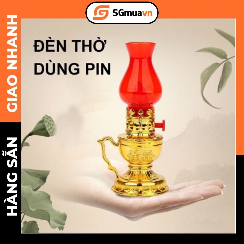 1 Cặp 2 Đèn thờ dùng pin đế vàng trang trí bàn thờ gia tiên