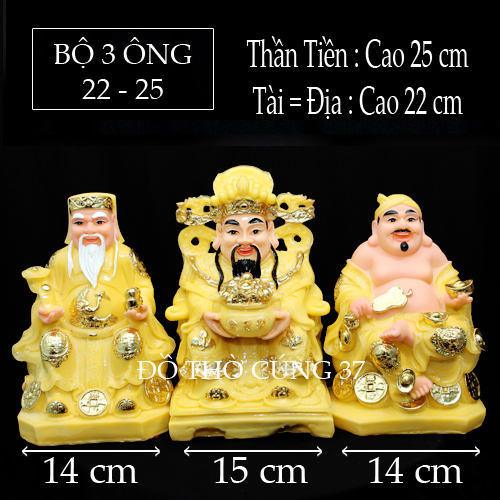 [ BỘ 3 ÔNG MÀU VÀNG ] THẦN TÀI +THỔ ĐỊA +THẦN TIỀN  [ COMPOSITE + BỘT ĐÁ ]