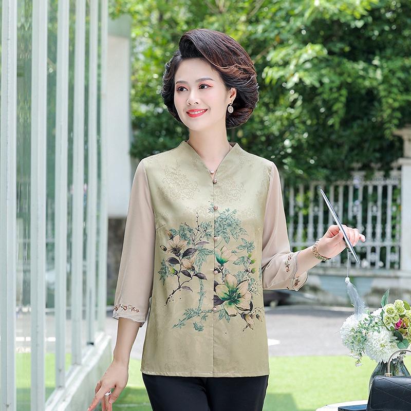 Áo sơ mi nữ trung niên cao cấp cho mẹ cho bà, hoa thược dược mới loại 1_A470