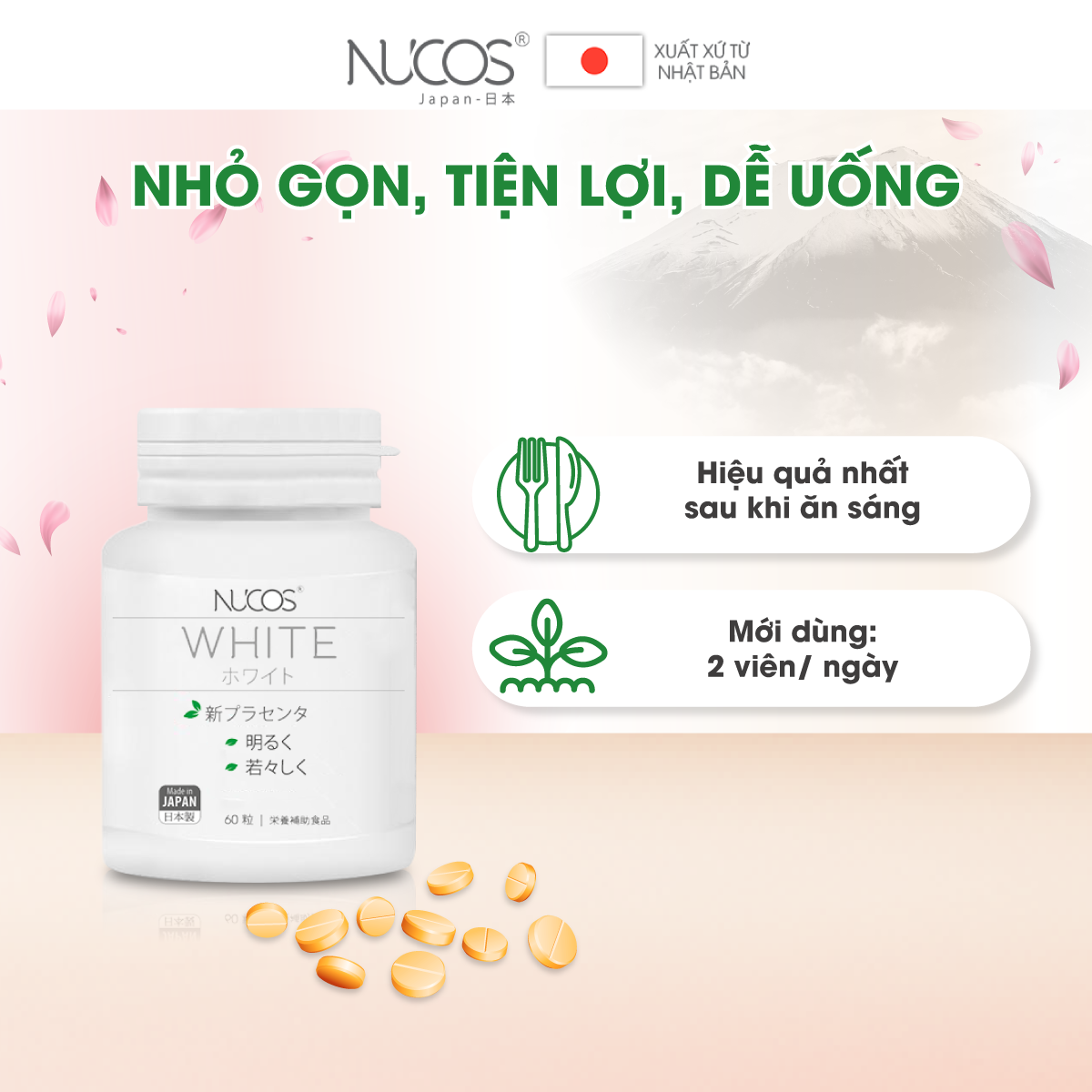 Combo 2 Hộp Viên uống trắng da giảm thâm nám chống nắng Nucos White 2x60 viên