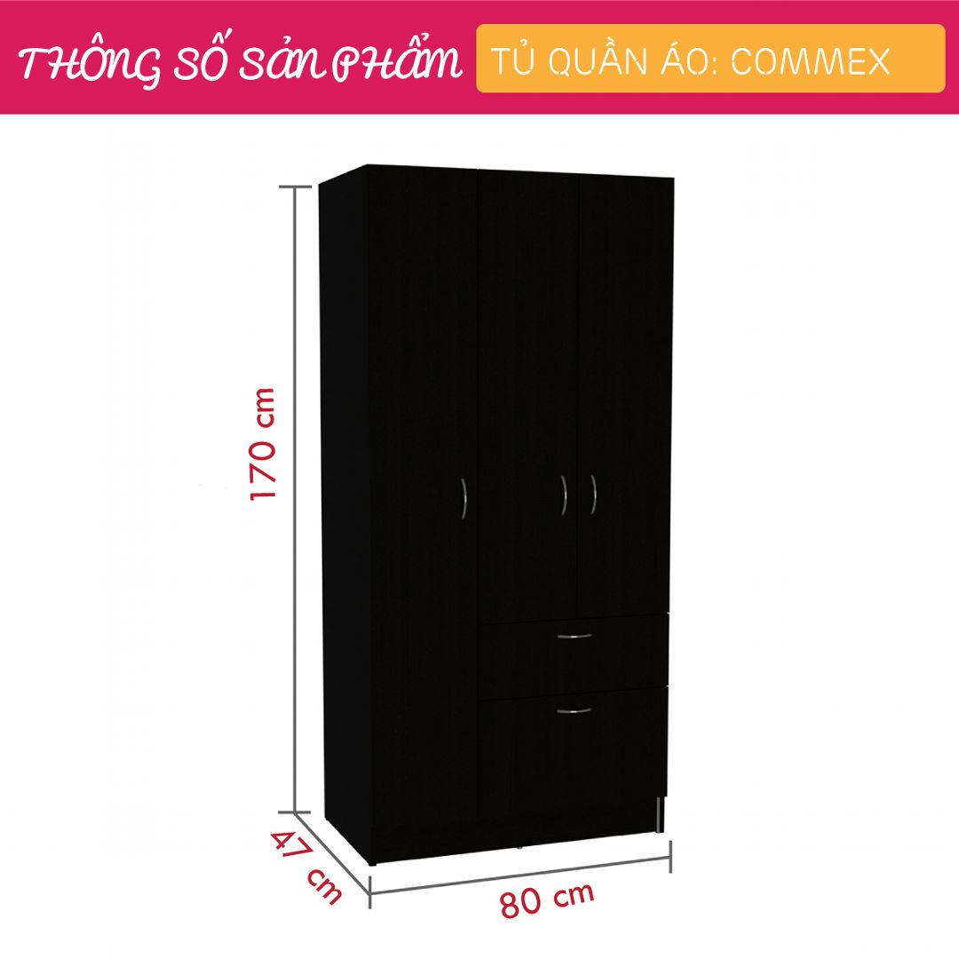 Tủ quần áo gỗ hiện đại SMLIFE Commex | Gỗ MDF dày 17mm chống ẩm | D80xR47xC170cm