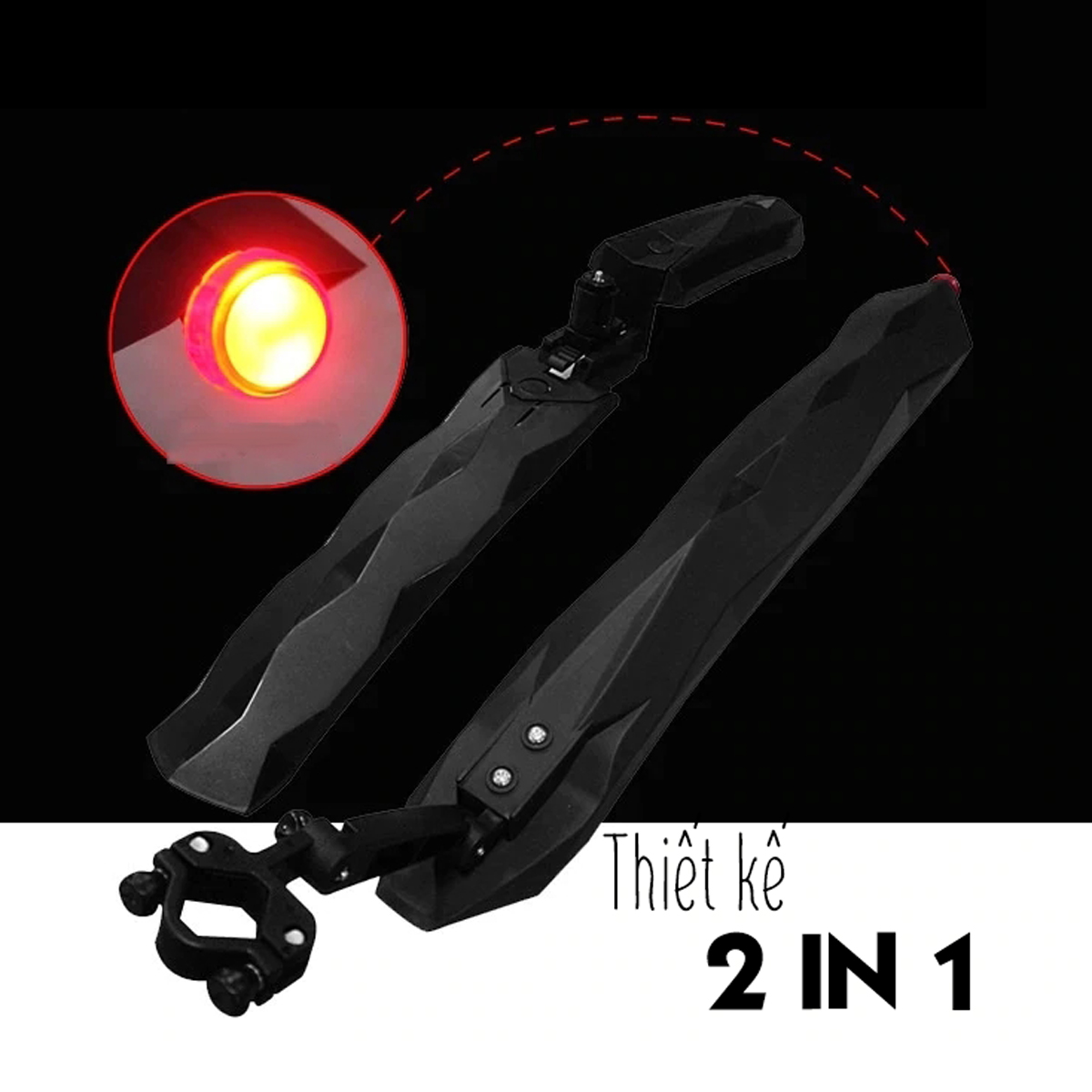Bộ Vè Chắn Bùn Leo Núi Thể Thao Siêu Dẻo Mềm Chống Gãy 2 in 1 Cho Xe Đạp Địa Hình, MTB Tích Hợp Đèn Led Đuôi Cảnh Báo Phía Sau Màu Đỏ Mai Lee