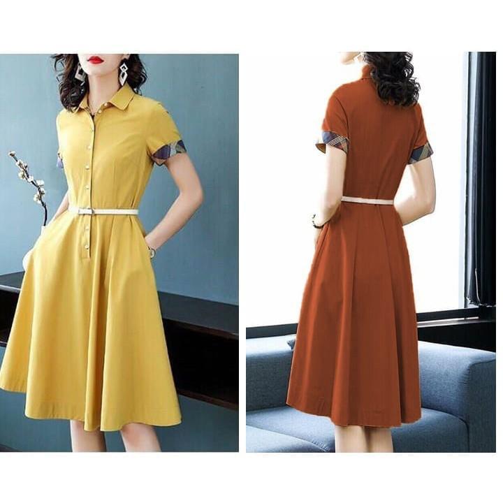 Đầm Váy Nữ Sơ Mi Xòe Thắt Lưng - QA0045