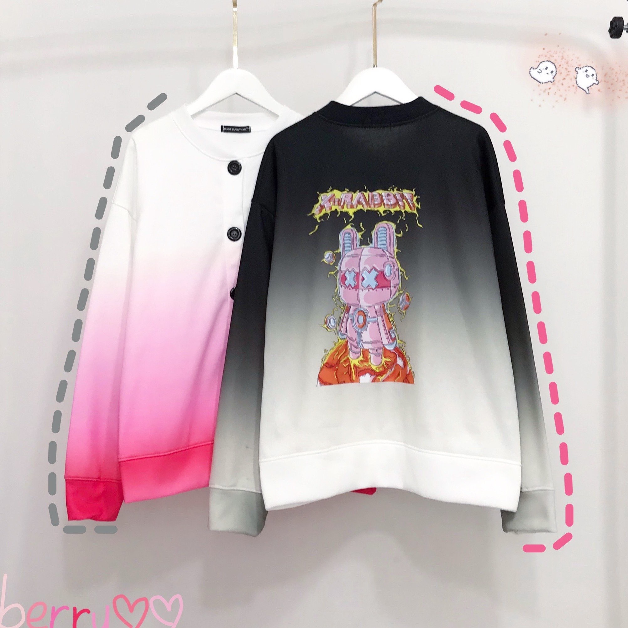 Áo Khoác Cardigan 3D Loang Màu In Hình XRabbit Chất Nỉ Bông Dáng Rộng Unisex