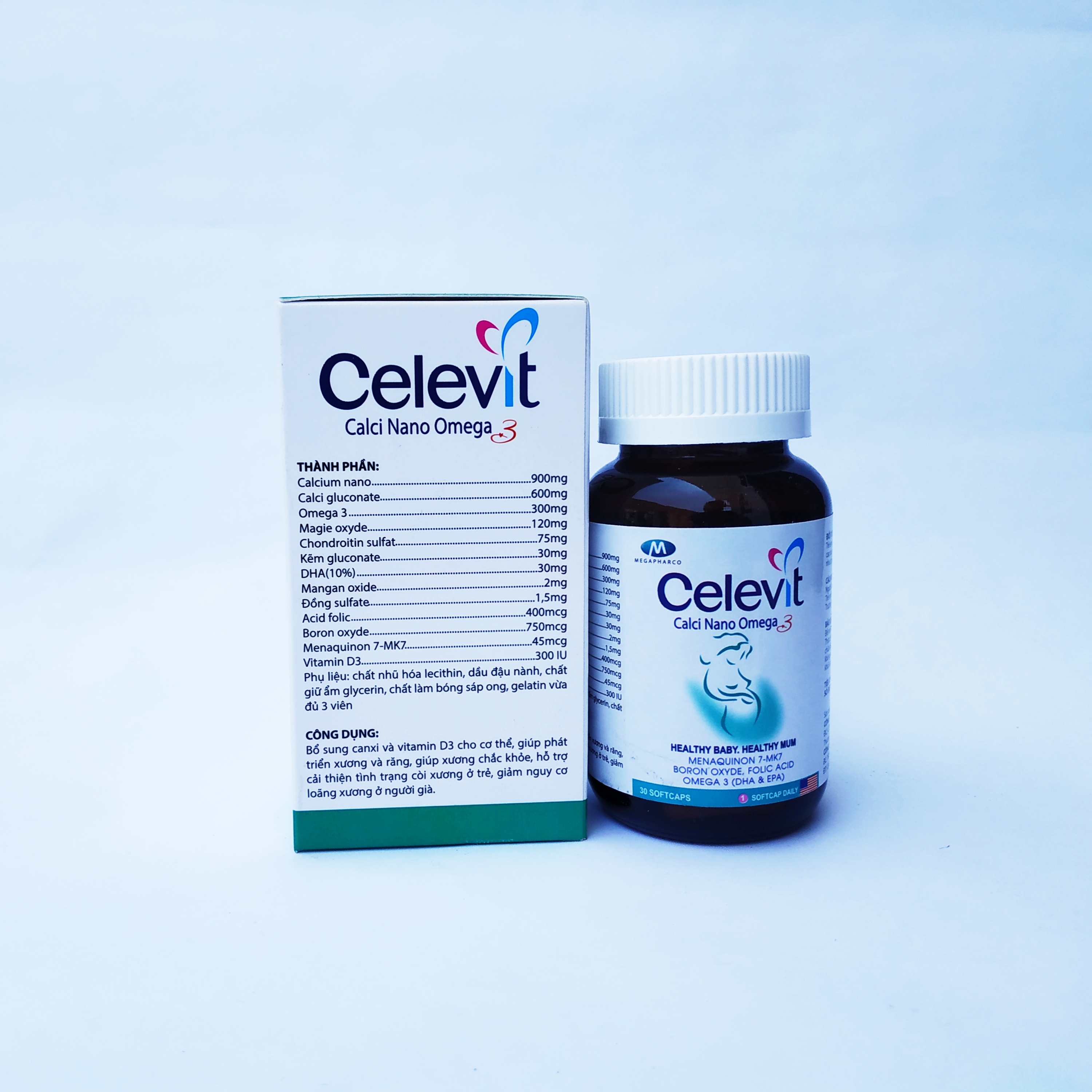 Viên Uống Bổ Sung Canxi Cho Mẹ Bầu - Ngày Dùng 1 Viên Duy Nhất - Celevit Calcium Nano Omega 3 - Lọ 30 Viên