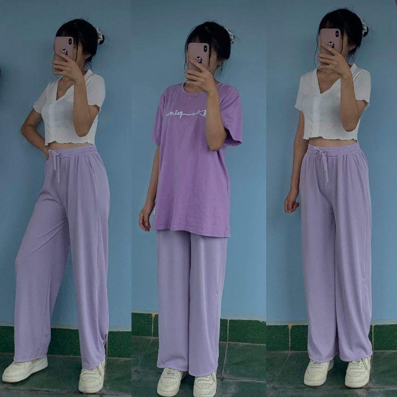 Quần ống rộng len tăm cạp cao ulzzang