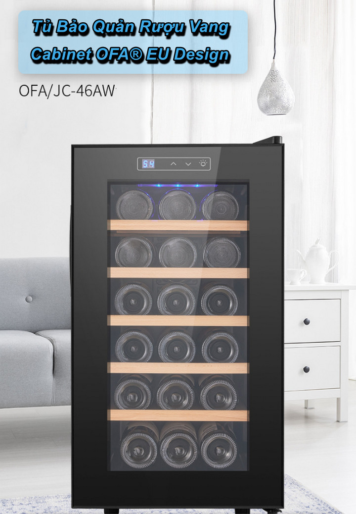 Tủ Bảo Quản Rượu Vang Wine Cabinet OFA️ EU Design Chế Độ Tự Động, Khay Gỗ - Home and Garden