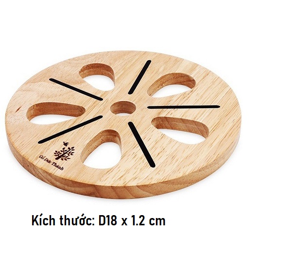 Miếng Lót Nồi Gỗ Hình Hoa Có Lỗ Treo, Kích Thước 18x18x1.5 cm - Gỗ Đức Thành