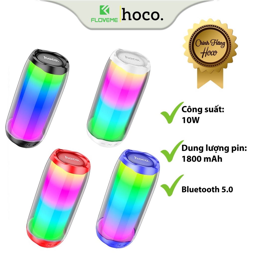 Loa Bluetooth Dành Cho HOCO HC8, Có Đèn Led Theo Nhạc 360 Độ, Công Suất 10W, Pin 1800mAh, Nghe Nhạc Sắc Nét, Hỗ Trợ Thẻ Nhớ USB - Hàng Chính Hãng