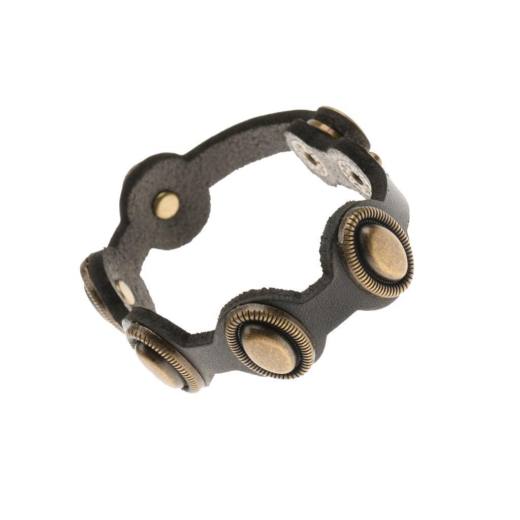 Punk Rock Black Leather Men\'s Bangle Bracelet Adjustable