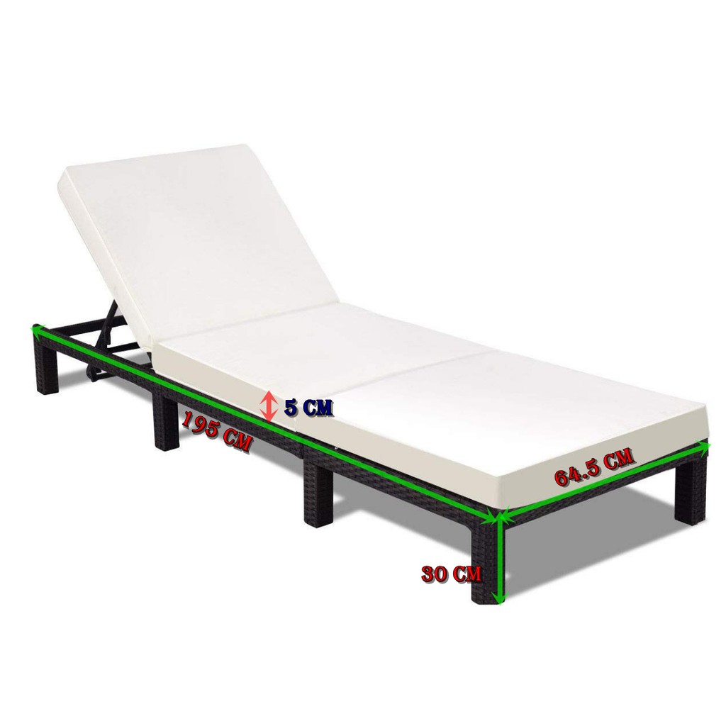 WEGO Giường tắm năng / Giường hồ bơi bằng mây nhựa //Rattan Sunbed with Recliner / Patio Garden furniture / pool side recliner sunbed Sofa Relax - Sunlounger (Black)