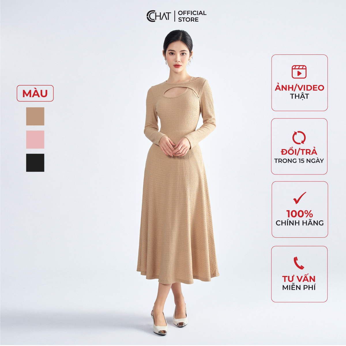 Đầm Nữ Chất Thun Ôm Xòe Xoắn Cổ Phong Cách Thanh Lịch 22VDC2033XT