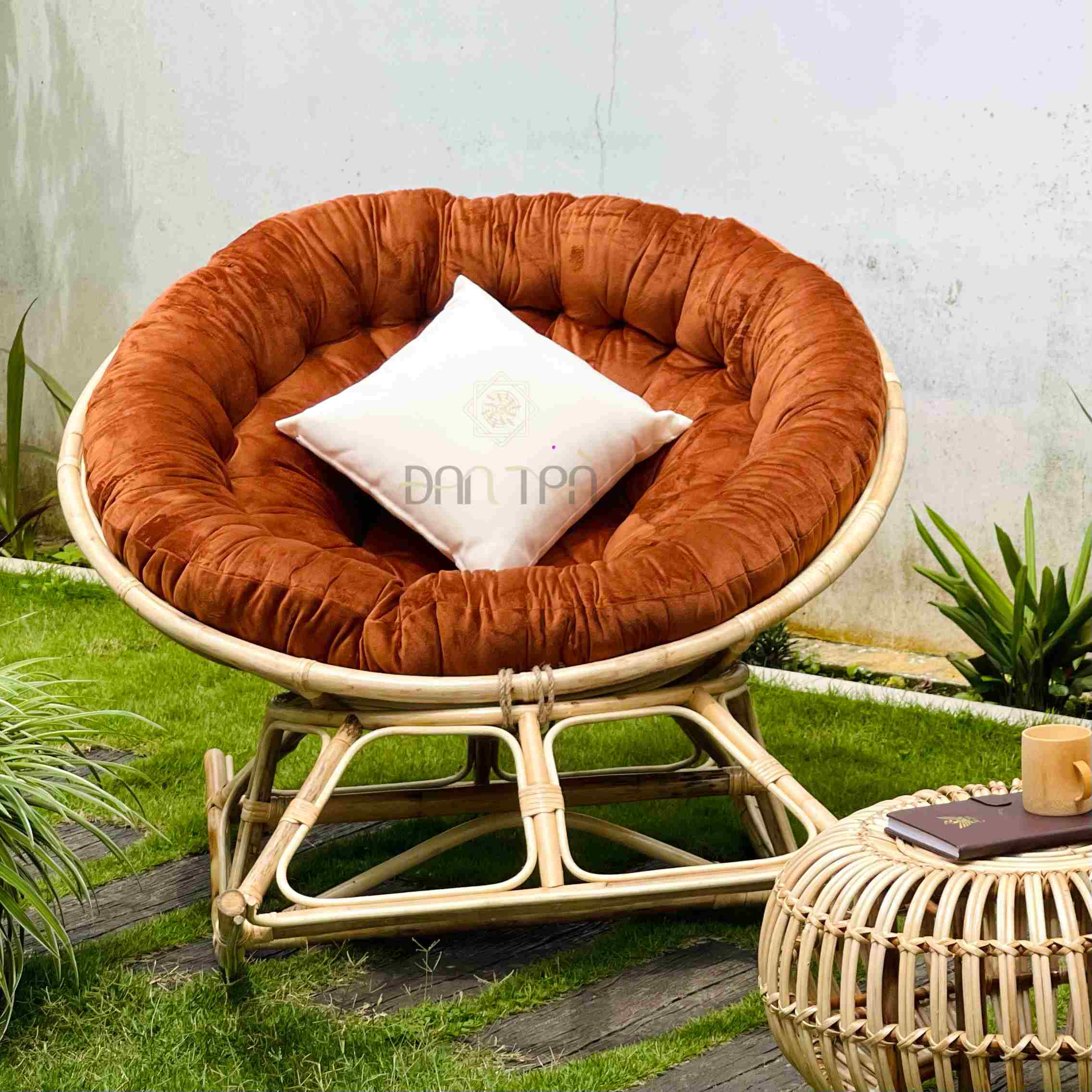 Ghế Mây Tròn Papasan Bập Bênh Thư Giãn, Ghế Mây Đọc Sách Kèm Nệm, Mây Tre ĐAN TRÀ ( Được Chọn Màu Nệm)