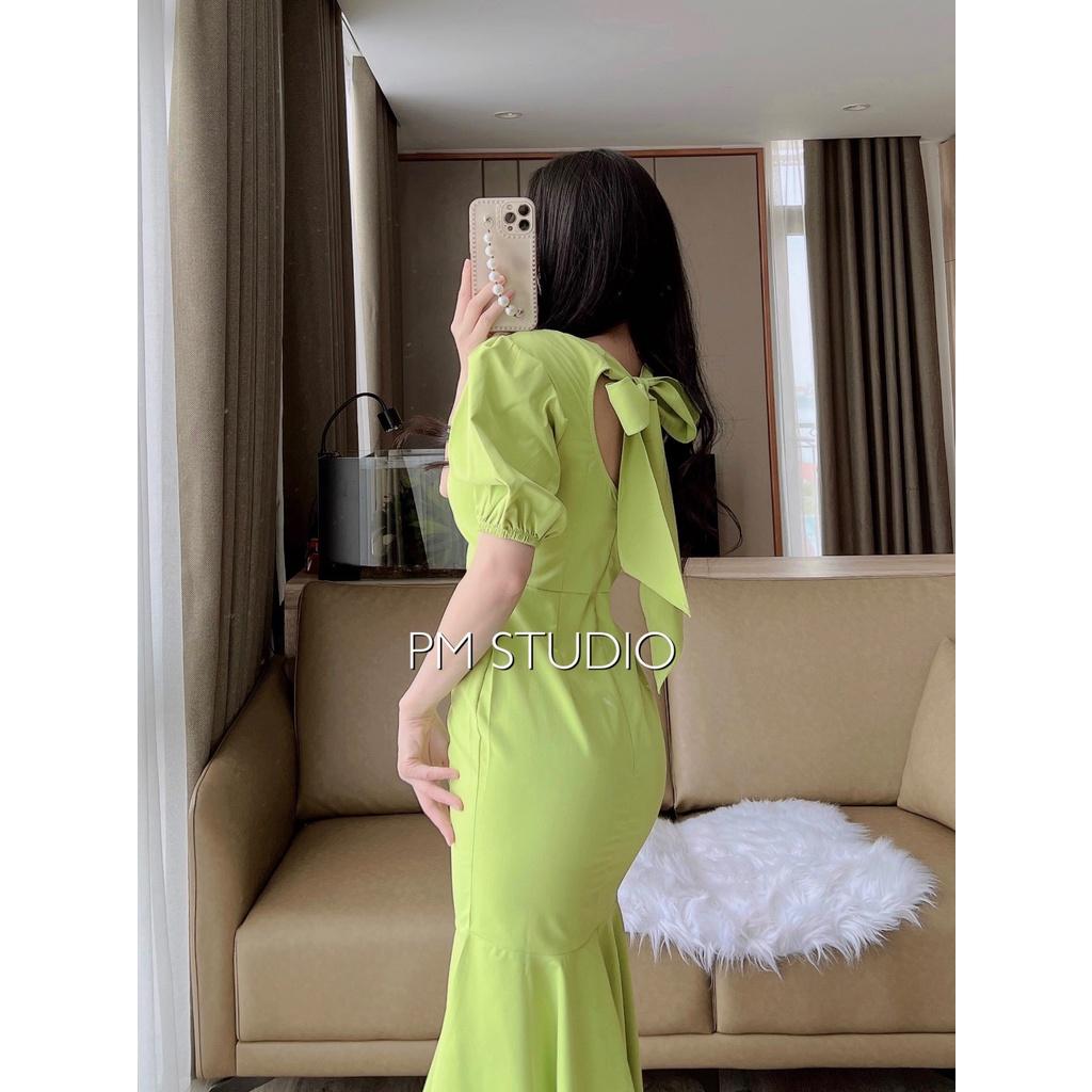 VÁY ĐUÔI CÁ CỔ VUÔNG TAY BỒNG