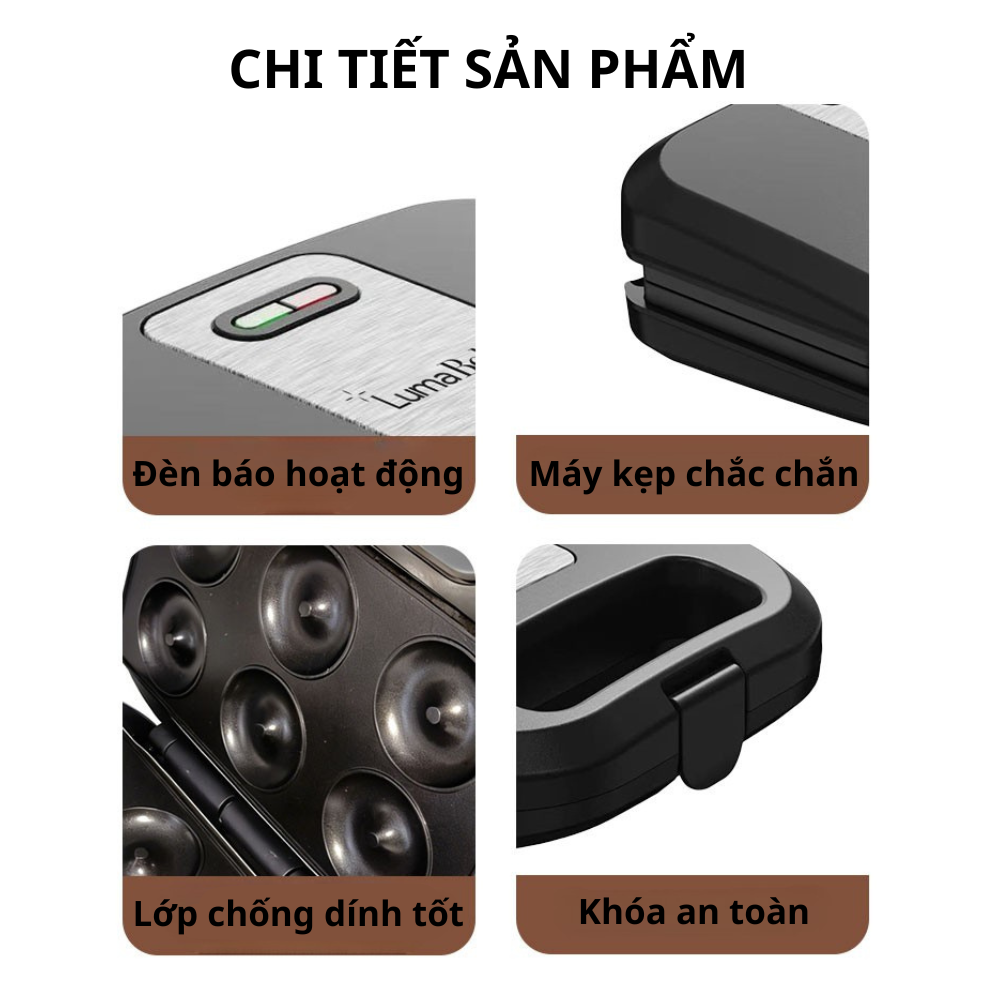 Máy kẹp nướng bánh mì đa năng 3IN1 Lumabella LB-58097 công suất lớn 750W, khay nướng chống dính tháo lắp dễ dàng, dễ vệ sinh - DELIYA - HÀNG CHÍNH HÃNG