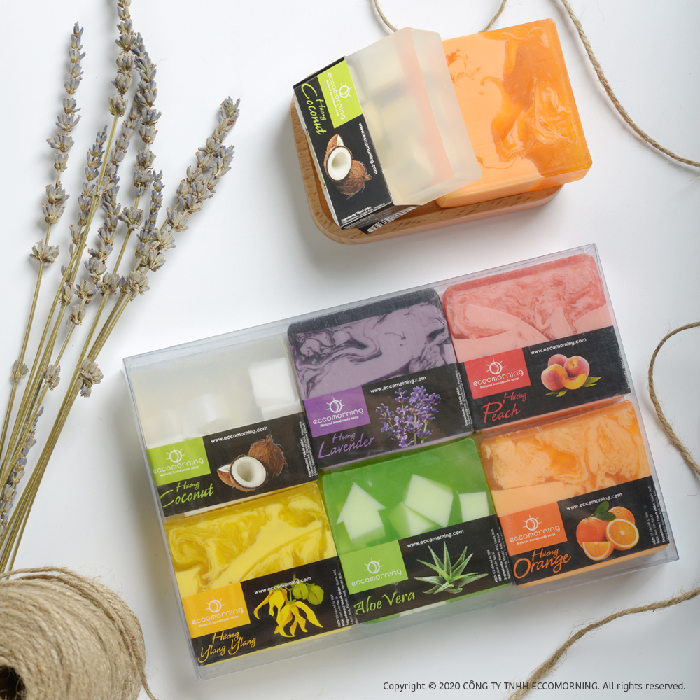 Hộp Quà 6 Xà Bông Thiên Nhiên Handmade eccomorning Hình Vuông - Soap Gift Set 6pcs