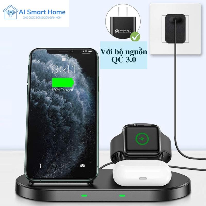 Sạc Điện Thoại Không Dây – 3 Trong 1