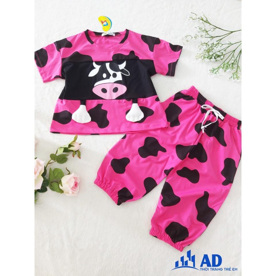 Set đồ Croptop hình chú bò sữa thun 100% cotton hot 2021 cho bé gái cực kỳ dể thương