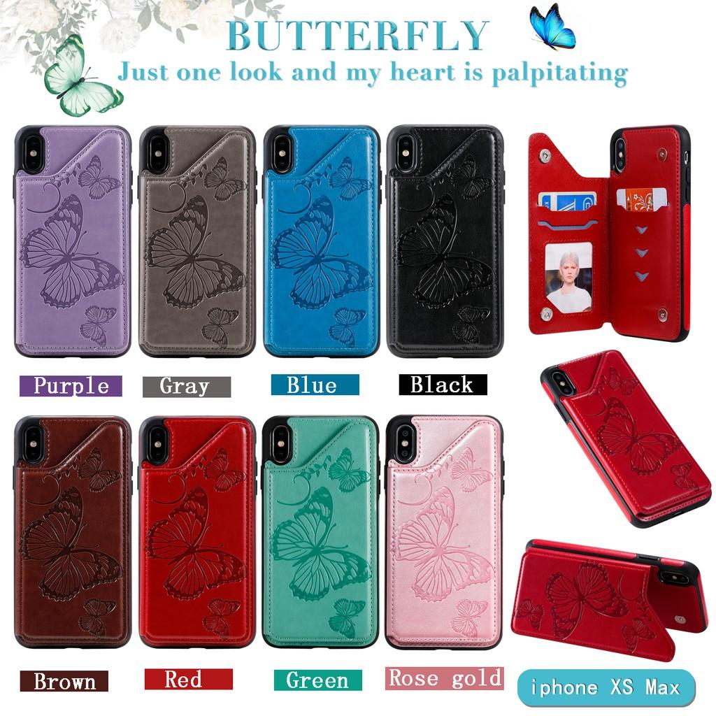 Bao Da Nắp Gập Có Ngăn Đựng Thẻ In Hình Bướm 3d Cho Iphone X Xs Max Xr