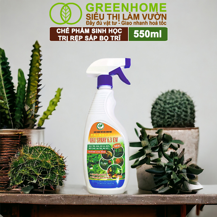 Chế Phẩm Sinh Học Greenhome, Oau Spray, Chai 550Ml, Trị Nhện Đỏ, Rệp Sáp, Bọ Trĩ Cây Trồng