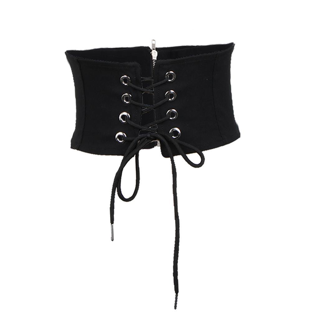 Womens Elastic Wide Waist Belt Stretch Waspie Corset Waist Band Black