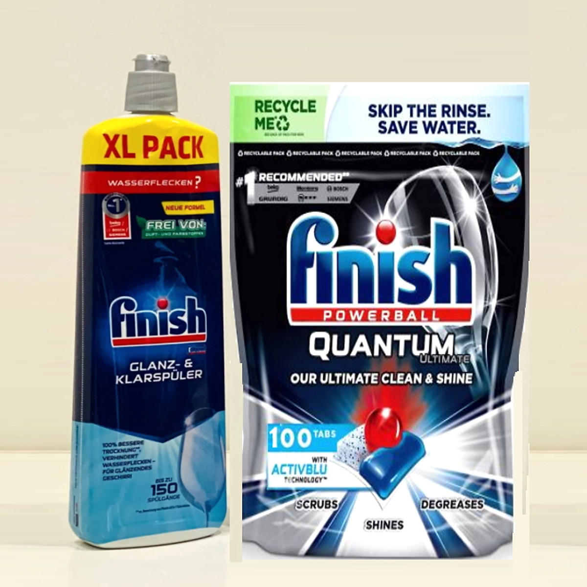 Viên rửa bát Finish Quantum Ultimate 100 V + Nước làm bóng Finish 750ml