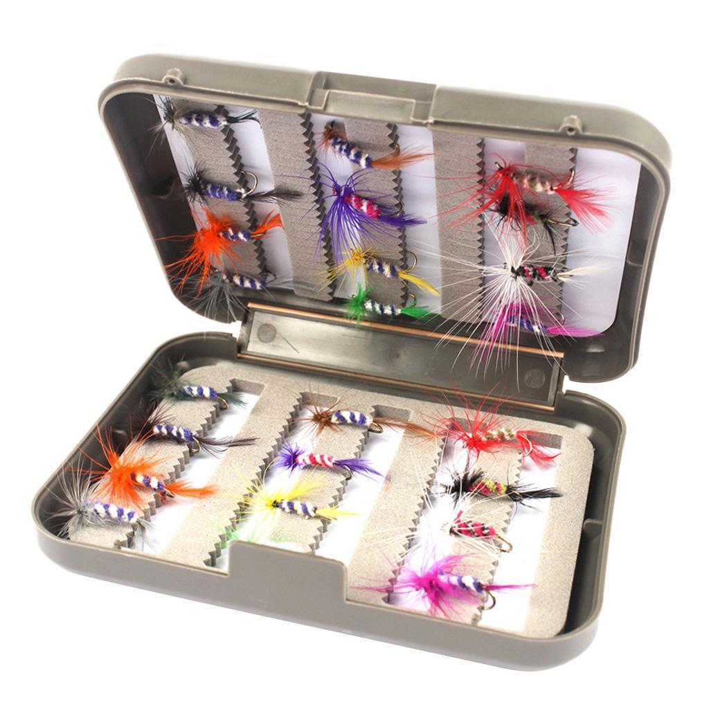 24pcs Fly Fishing Flies Kit Fishing Flies Wet Flies Assortment + Fly Box for Bass Salmon Trout Fish