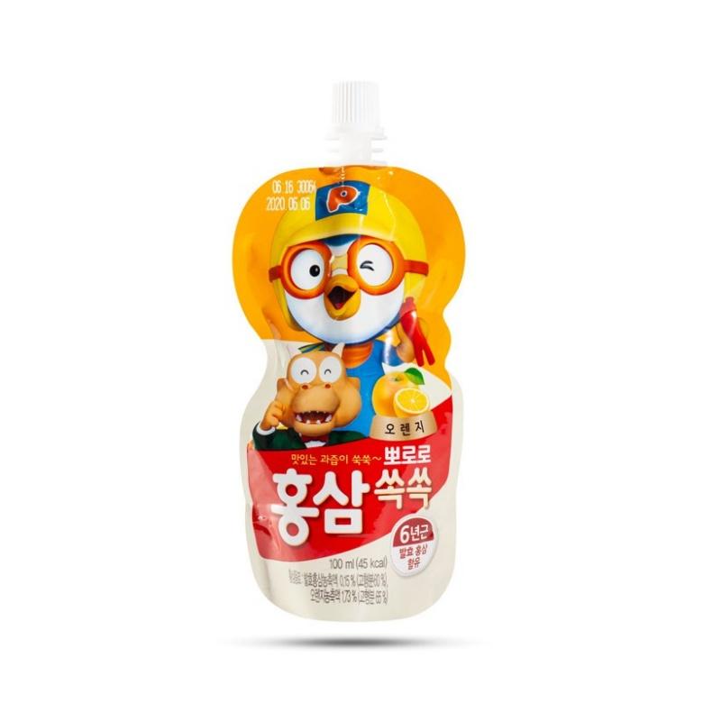 Nước hồng sâm trái cây Pororo túi 100ml Hàn Quốc đủ vị