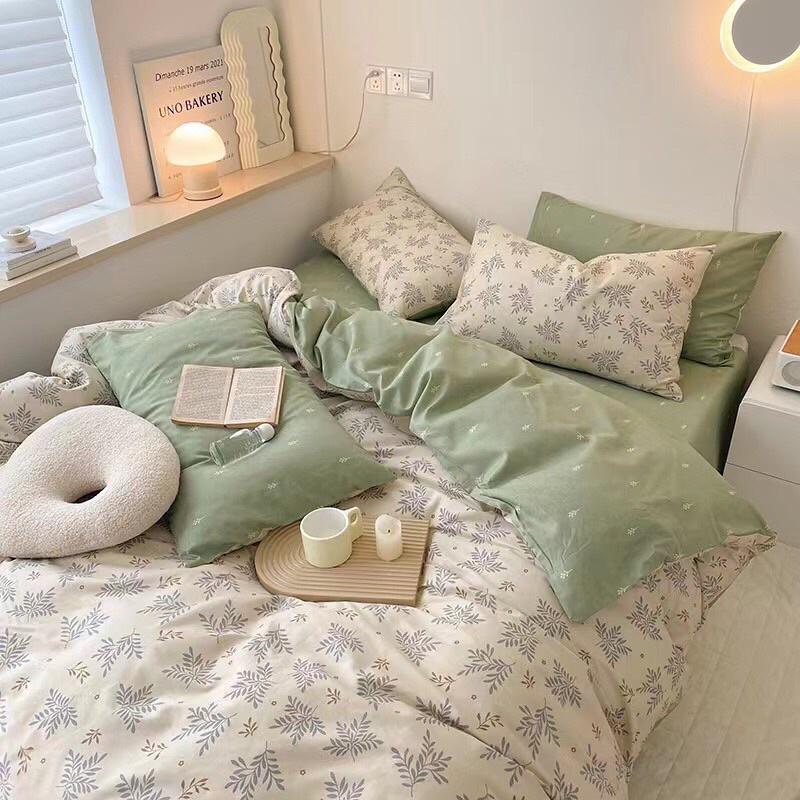 Bộ Chăn Ga Gối Cotton Living 100%cotton Hàng Nhập Khẩu Cao Cấp 4 Món Hoa Vintage