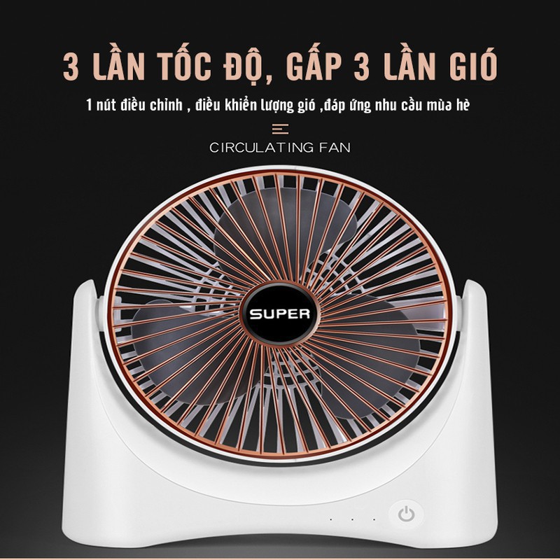 Quạt Tích Điện Super Fan, Quạt Mini Để Bàn Cực Mát Để Bàn Làm Việc, Ô Tô Siêu Tiện Lợi Có Thể Mang Đi - HÀNG CHÍNH HÃNG MINIIN