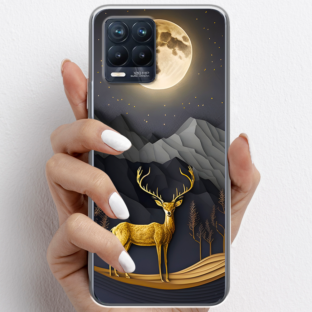 Ốp lưng cho Realme 8 Pro nhựa TPU mẫu Nai vàng và mặt trăng