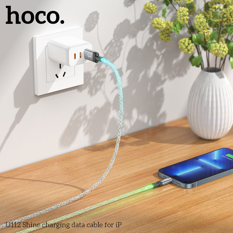 Cáp Sạc Nhanh Đổi Màu Dành Cho Hoco Shine U112 2.4A Cổng LN Dây Dài 1M Hàng Chính Hãng
