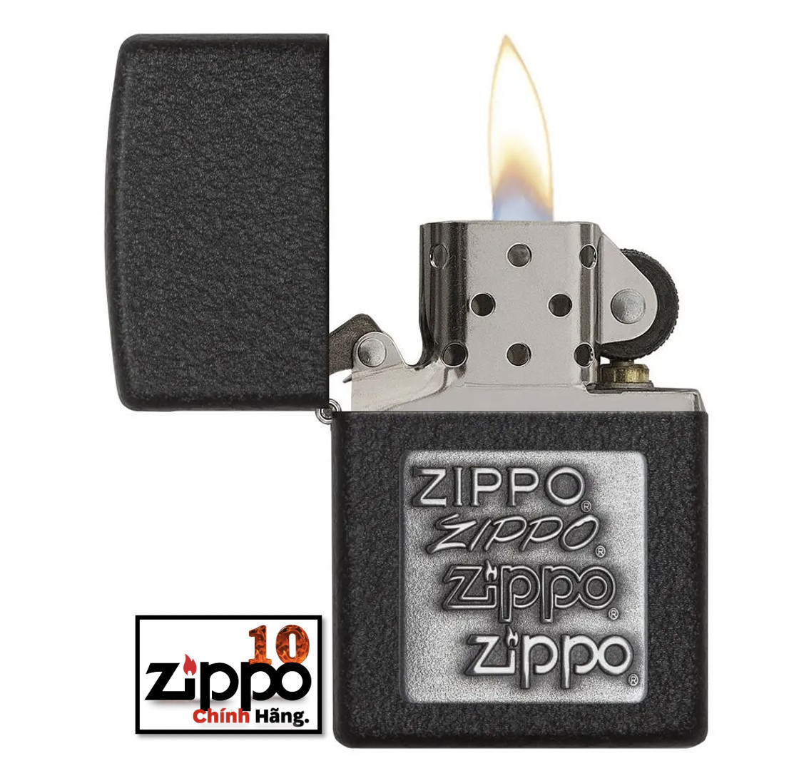 Bật lửa ZIPPO 363 Pewter Emblem (ốp xám)/362 Black Crackle (ốp vàng) - Chính Hãng 100