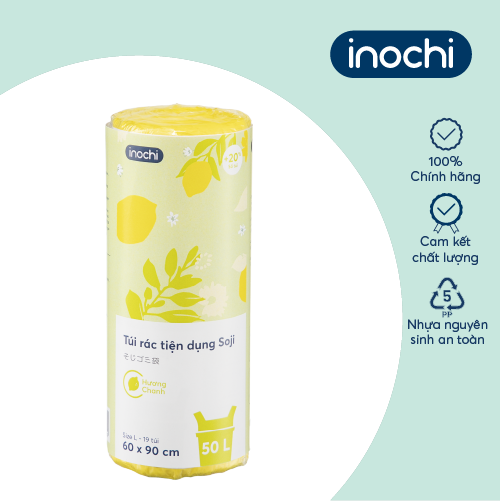 Túi rác tiện dụng Inochi - Soji 50L x 19 túi (Size L) Hương Chanh