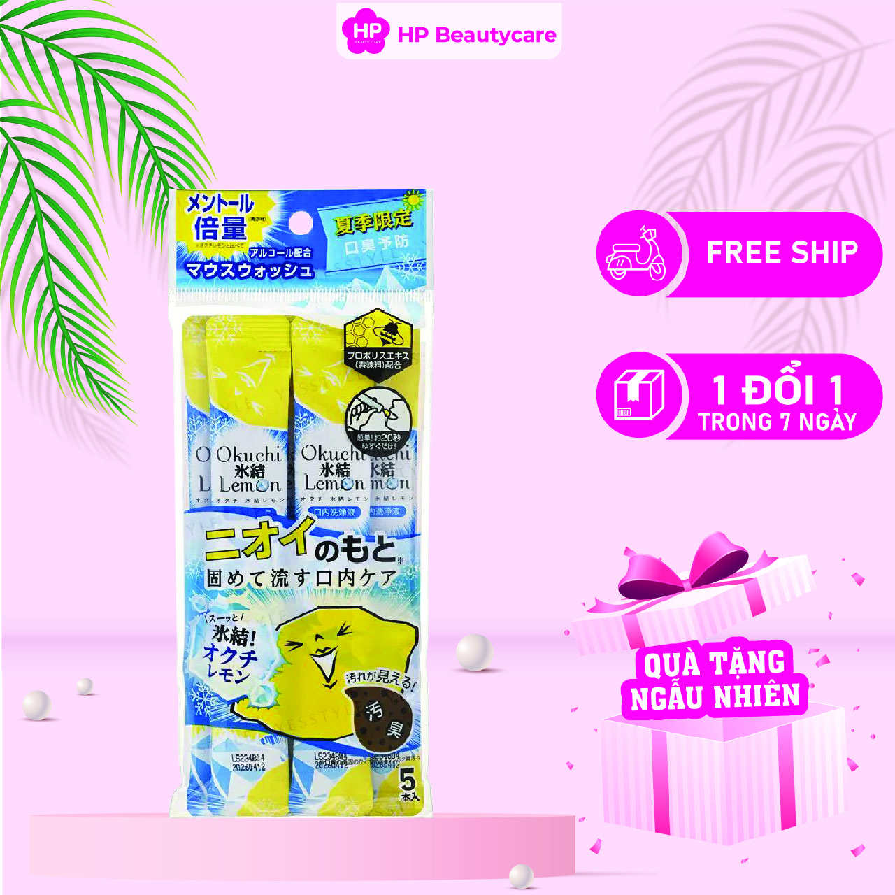 Nước Súc Miệng Okuchi Hương Chanh Và Bạc Hà Okuchi Hyoketsu (1 Gói 5 Thanh)