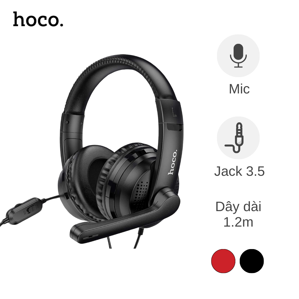 Tai Nghe Chụp Tai Gaming Có Mic HOCO W103 Kết Nối Jack 3.5mm Dây Dài 1.2m Cho Điện Thoại Máy Tính - Hàng chính hãng