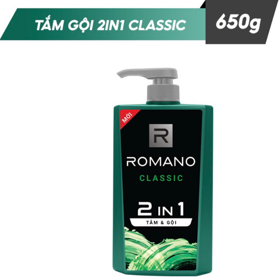 Combo Tắm gội 2 trong 1 Romano Classic 650gr và Tắm gội Force 650gr