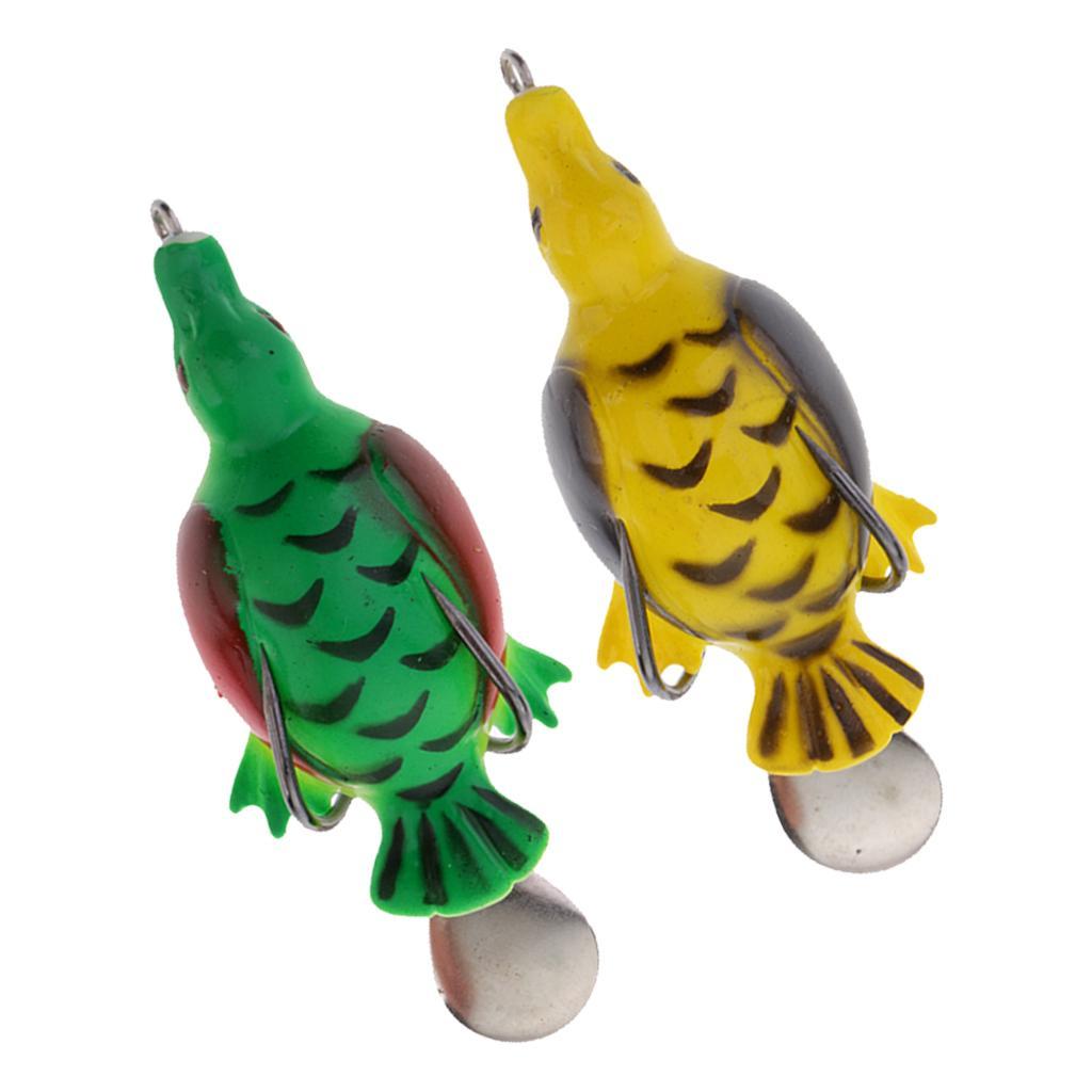 2pcs Plastic Fishing Lure Bait Life-like Duck Spoon Lures Hook Baits Tackle Green, Yellow