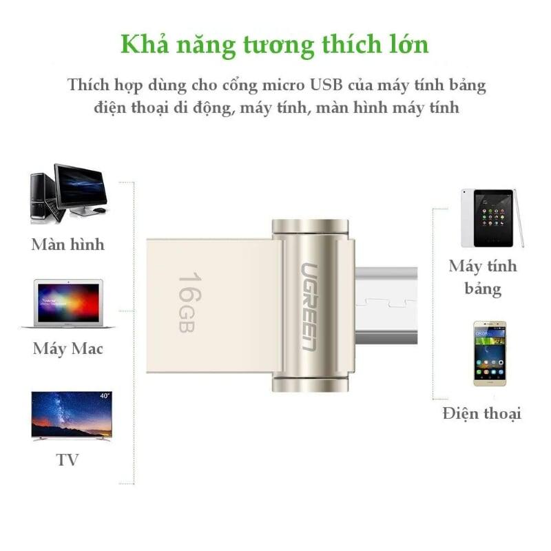 Ugreen UG30430US179TK 8G màu Bạc USB thẻ nhớ 2.0 + MICRO USB hỗ trợ OTG - HÀNG CHÍNH HÃNG