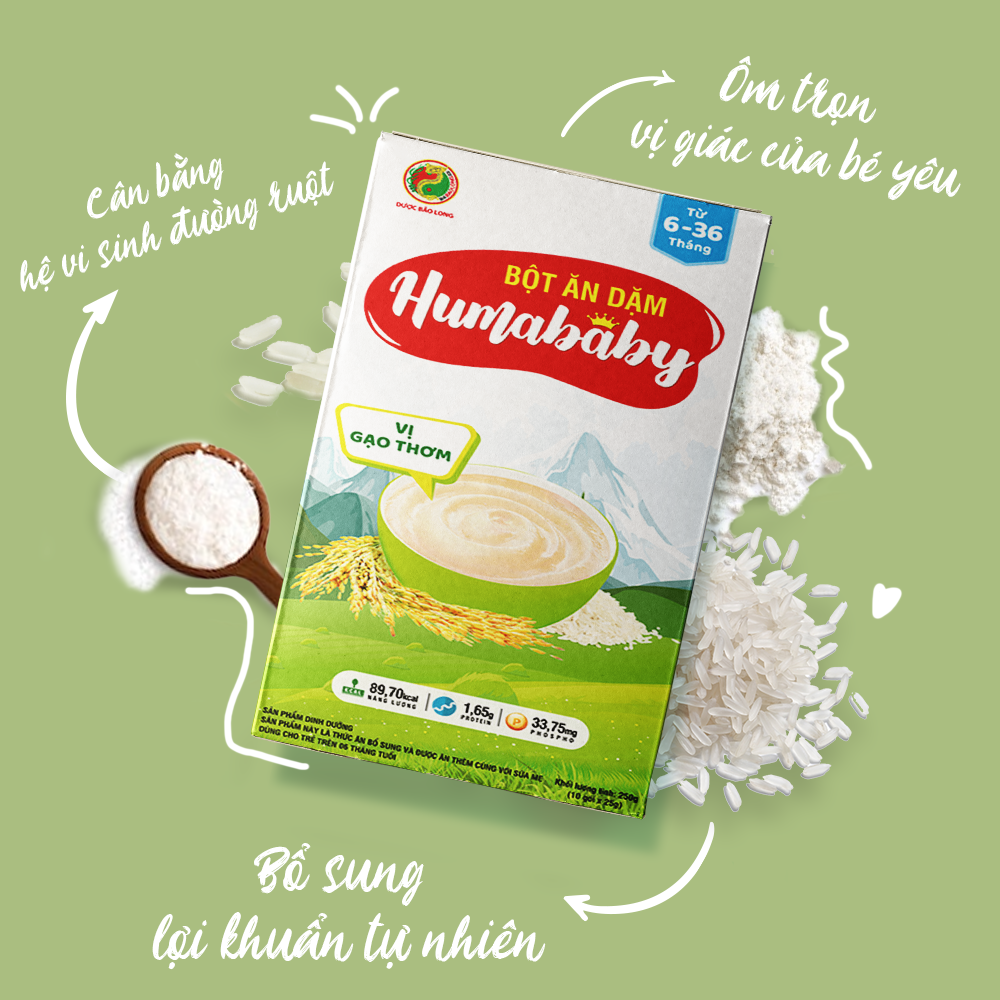 Bột Ăn Dặm Humababy Vị Gạo Thơm - Hộp 10 Gói x 25g