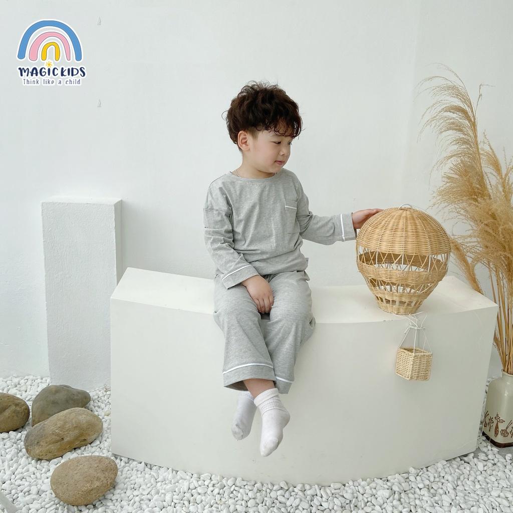 Bộ đồ ngủ dài tay cotton trơn cho bé trai bé gái Magickids Quần áo trẻ em thu đông thấm hút mồ hôi co giãn BR21042