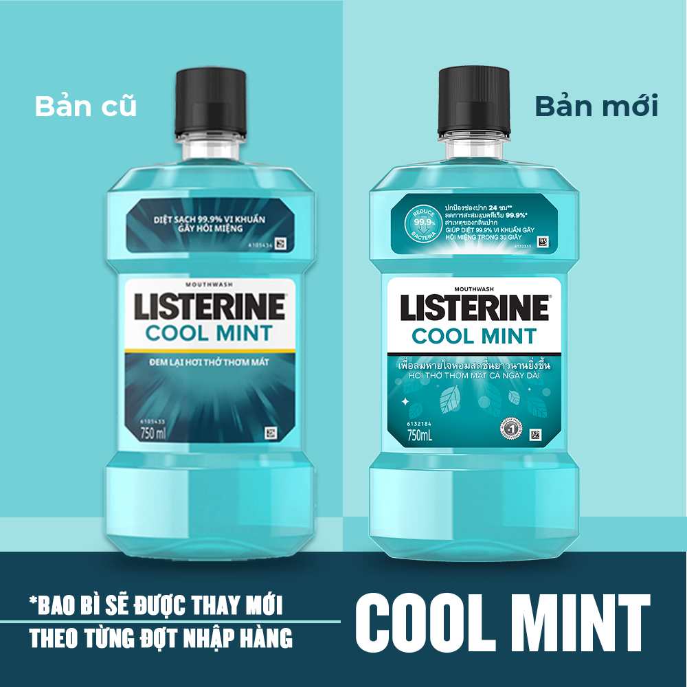 Bộ 2 Nước Súc Miệng Hương Bạc Hà Listerine Cool Mint (750ml/ Chai)