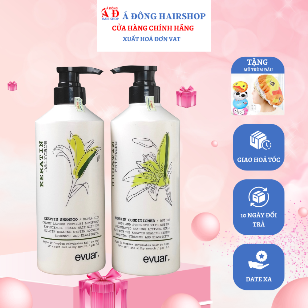 [+Tặng mũ trùm] CẶP DẦU GỘI XẢ KERATIN EVUAR DIFFIA PHỤC HỒI TÁI SINH TÓC Ý 758ML