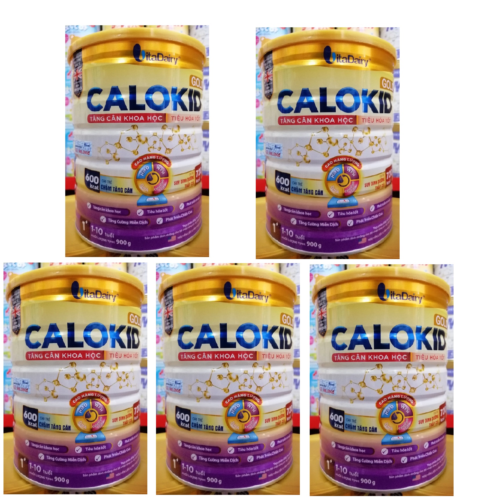 Combo 5 lon Sữa công thức Calokid Gold 1+ lon 900g