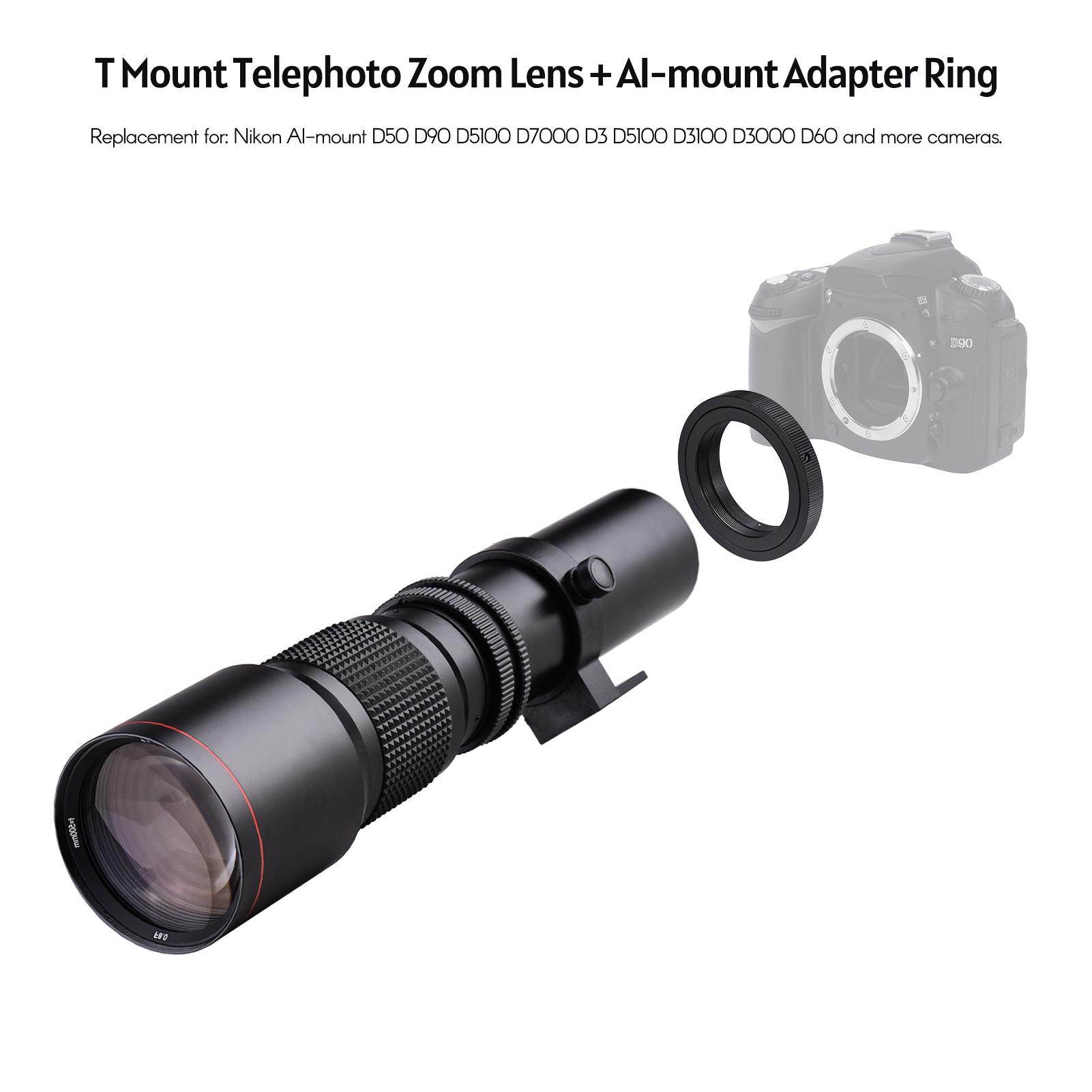 500mm F/8.0-32 Multi Coated Super Telephoto Lens Manual Zoom + T-Mount to F-Mount Adapter Ring Kit Replacement for Nikon