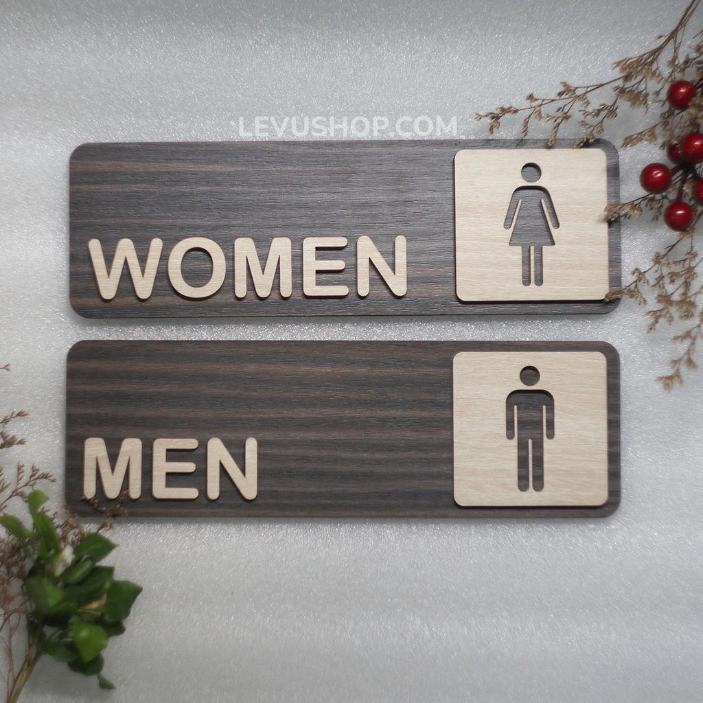 Bộ 2 bảng gỗ Toilet Men Women dán cửa trang trí nhà vệ sinh Nam Nữ LEVU-TL18