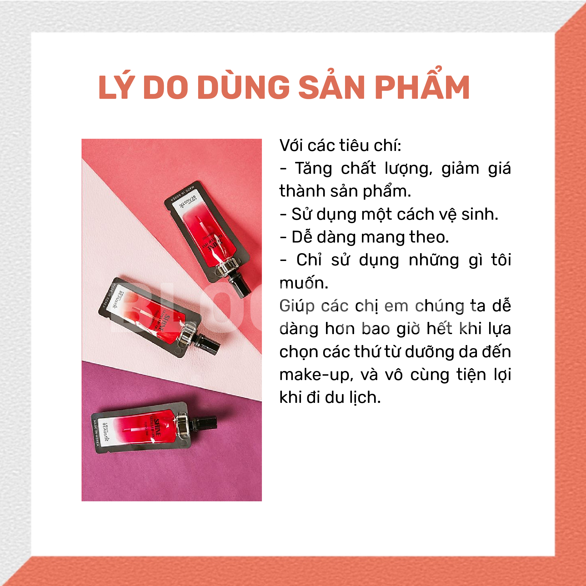 Son tint trang điểm môi Beausta Shine Glosslip Tint Peach Orange 4ml